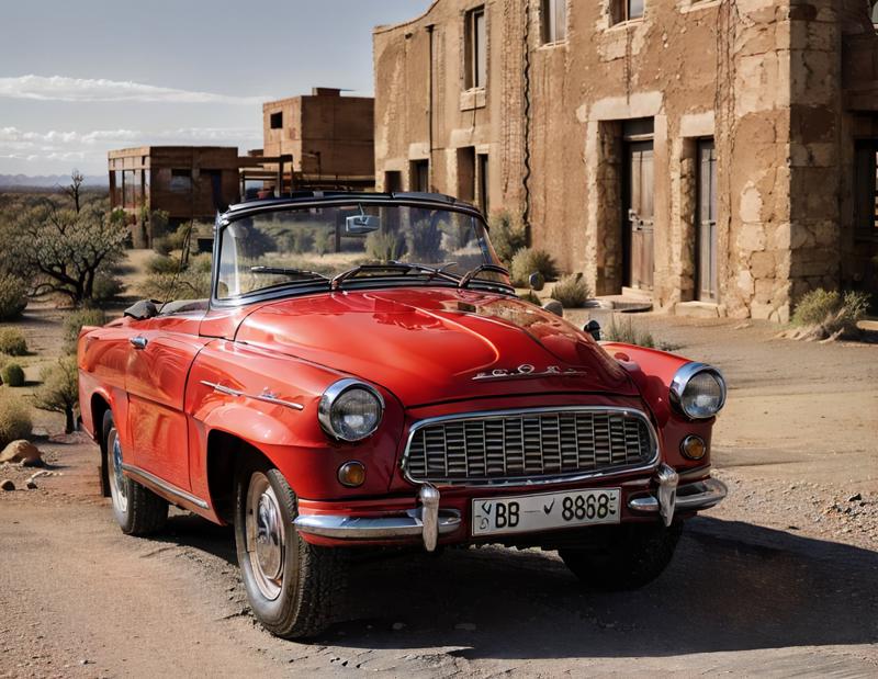 53344-1328460191-RAW photo, (red-black cabrio car_1.1), chrome shiny,( red mars desert_1.1) landscape, summer hot, cracked soil, boulders sandsto.png